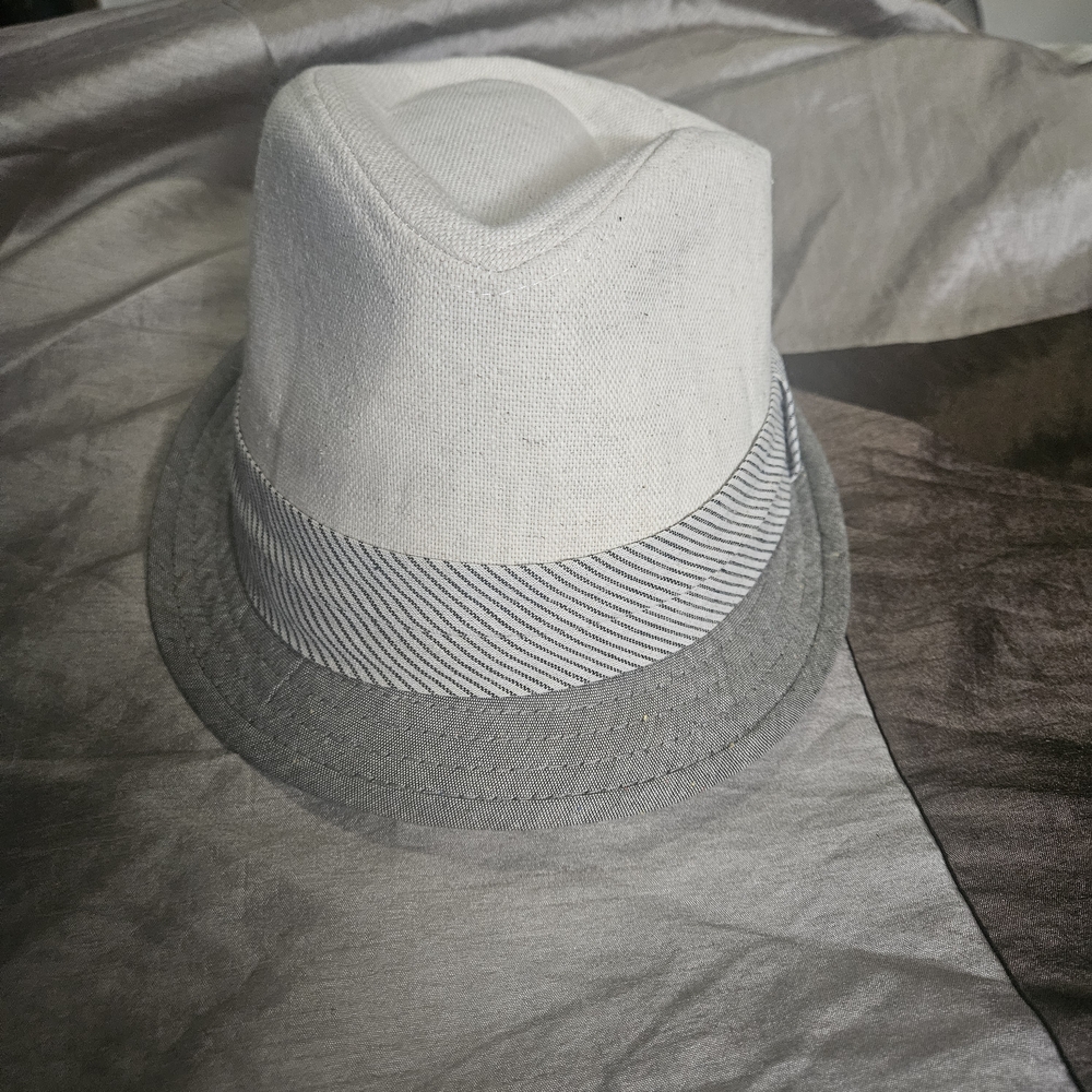 Stylish White and Gray Fedora Hat